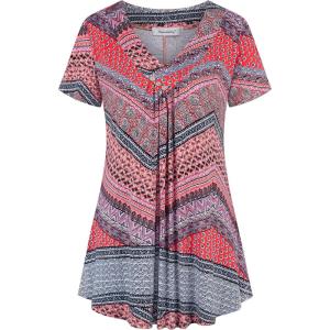 imageNinedaily Womens Tunic Summer Short Sleeve Top Loose V Neck Dressy Shirt BlouseOrange