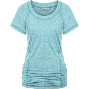 imageNinedaily Womens Workout Top Running Yoga Shirt Summer Short Sleeve Casual TunicAqua