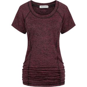 imageNinedaily Womens Workout Top Running Yoga Shirt Summer Short Sleeve Casual TunicDark Red