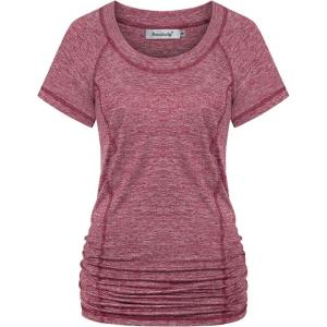imageNinedaily Womens Workout Top Running Yoga Shirt Summer Short Sleeve Casual TunicWine