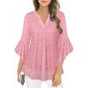 imageNinedaily Womens Tops 34 Sleeve Dressy Casual Blouses Double Layers V Neck ShirtFloral Pink