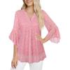 imageNinedaily Womens Tops 34 Sleeve Dressy Casual Blouses Double Layers V Neck ShirtFloral Pink