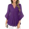 imageNinedaily Womens Tops 34 Sleeve Dressy Casual Blouses Double Layers V Neck ShirtSparkly Purple