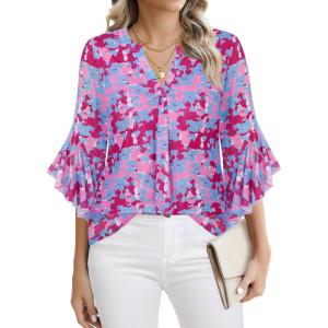 imageNinedaily Womens Tops 34 Sleeve Dressy Casual Blouses Double Layers V Neck ShirtMulticolor