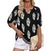 imageNinedaily Womens Summer Tops Boho Outfits Short Sleeve V Neck Shirt Casual Floral Blouses Vacation ClothesBlack