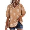 imageNinedaily Womens Summer Tops Boho Outfits Short Sleeve V Neck Shirt Casual Floral Blouses Vacation ClothesBrown
