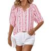 imageNinedaily Womens Summer Tops Boho Outfits Short Sleeve V Neck Shirt Casual Floral Blouses Vacation ClothesRed Stripes