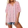 imageNinedaily Womens Summer Tops Boho Outfits Short Sleeve V Neck Shirt Casual Floral Blouses Vacation ClothesRed Stripes