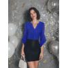 imageNinedaily Womens Sparkly Tops 34 Sleeve Dressy Casual Sequin Blouses Double Layers Loose V Neck ShirtSparkly Blue