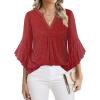 imageNinedaily Womens Sparkly Tops 34 Sleeve Dressy Casual Sequin Blouses Double Layers Loose V Neck ShirtSparkly Red