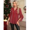 imageNinedaily Womens Sparkly Tops 34 Sleeve Dressy Casual Sequin Blouses Double Layers Loose V Neck ShirtSparkly Red