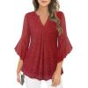 imageNinedaily Womens Sparkly Tops 34 Sleeve Dressy Casual Sequin Blouses Double Layers Loose V Neck ShirtSparkly Red