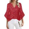 imageNinedaily Womens Sparkly Tops 34 Sleeve Dressy Casual Sequin Blouses Double Layers Loose V Neck ShirtFloral Red