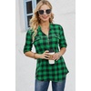 image:imageNinedaily Womens 34 Sleeve Plaid Shirts Zip Floral Casual Tunic Blouse TopsBlack Green Plaid
