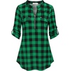 image:imageNinedaily Womens 34 Sleeve Plaid Shirts Zip Floral Casual Tunic Blouse TopsBlack Green Plaid
