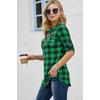 image:imageNinedaily Womens 34 Sleeve Plaid Shirts Zip Floral Casual Tunic Blouse TopsBlack Green Plaid