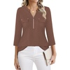 image:imageNinedaily Womens 34 Sleeve Plaid Shirts Zip Floral Casual Tunic Blouse TopsBrown