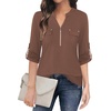 image:imageNinedaily Womens 34 Sleeve Plaid Shirts Zip Floral Casual Tunic Blouse TopsBrown