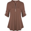 image:imageNinedaily Womens 34 Sleeve Plaid Shirts Zip Floral Casual Tunic Blouse TopsBrown