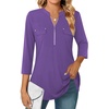 image:imageNinedaily Womens 34 Sleeve Plaid Shirts Zip Floral Casual Tunic Blouse TopsLight Purple