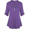 image:imageNinedaily Womens 34 Sleeve Plaid Shirts Zip Floral Casual Tunic Blouse TopsLight Purple