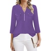 image:imageNinedaily Womens 34 Sleeve Plaid Shirts Zip Floral Casual Tunic Blouse TopsLight Purple