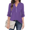image:imageNinedaily Womens 34 Sleeve Plaid Shirts Zip Floral Casual Tunic Blouse TopsLight Purple