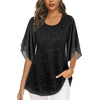image:imageNinedaily Womens Tops 34 Sleeve Blouses Dressy Casual Double Layers Mesh Tunic ShirtsSparkly Black