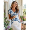 image:imageNinedaily Womens Tunic Summer Short Sleeve Top Loose V Neck Dressy Shirt BlouseBlue Floral