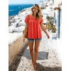 image:imageNinedaily Womens Tunic Summer Short Sleeve Top Loose V Neck Dressy Shirt BlouseRed Floral