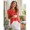 image:imageNinedaily Womens Tunic Summer Short Sleeve Top Loose V Neck Dressy Shirt BlouseRed Floral