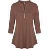 image:imageNinedaily Womens 34 Sleeve Plaid Shirts Zip Floral Casual Tunic Blouse TopsBrown