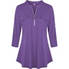image:imageNinedaily Womens 34 Sleeve Plaid Shirts Zip Floral Casual Tunic Blouse TopsLight Purple