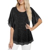 image:imageNinedaily Womens Tops 34 Sleeve Blouses Dressy Casual Double Layers Mesh Tunic ShirtsSparkly Black