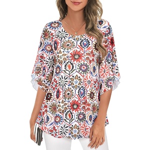 image:imageNinedaily Womens Tops 34 Sleeve Blouses Dressy Casual Double Layers Mesh Tunic ShirtsMulticoloured